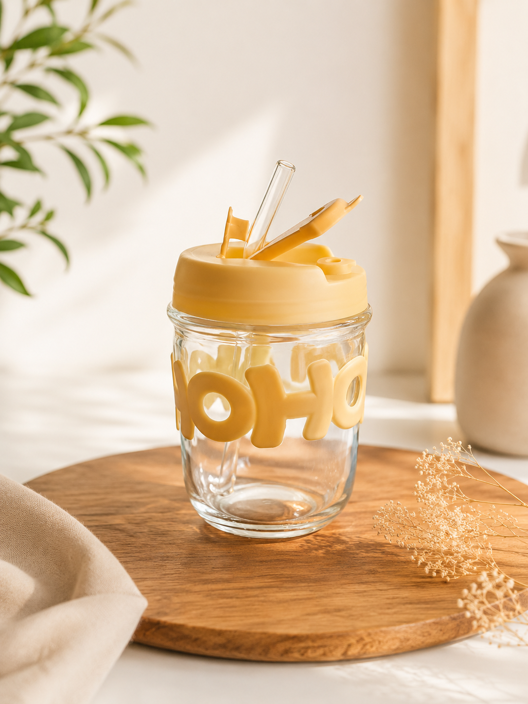 350ML OHO Glass Cup with Straw for Juice, Smoothies & Coffee