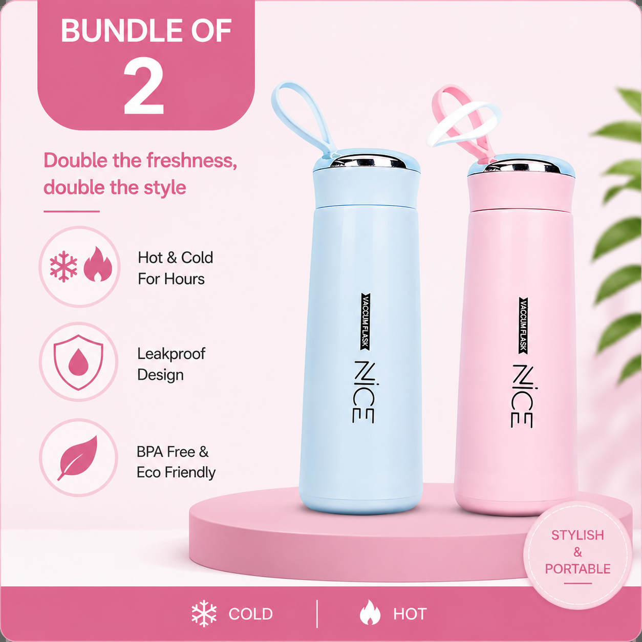 400ML Nice Portable Hot & Cold Water Bottle with Carry Strap