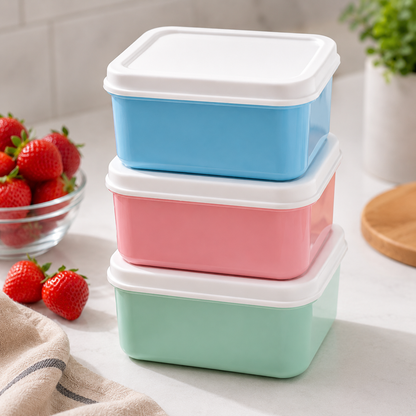 Pastel Fresh Keep Food Storage Container Set – Square Airtight Kitchen Boxes (3 Pack)