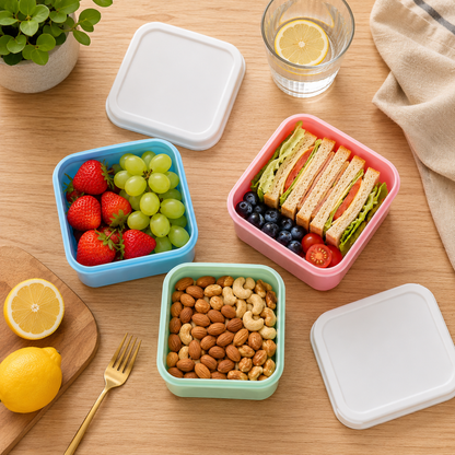 Pastel Fresh Keep Food Storage Container Set – Square Airtight Kitchen Boxes (3 Pack)