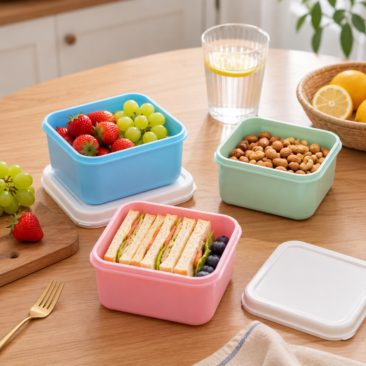 Pastel Fresh Keep Food Storage Container Set – Square Airtight Kitchen Boxes (3 Pack)