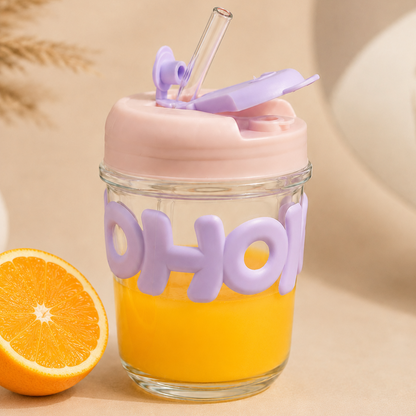 350ML OHO Glass Cup with Straw for Juice, Smoothies & Coffee