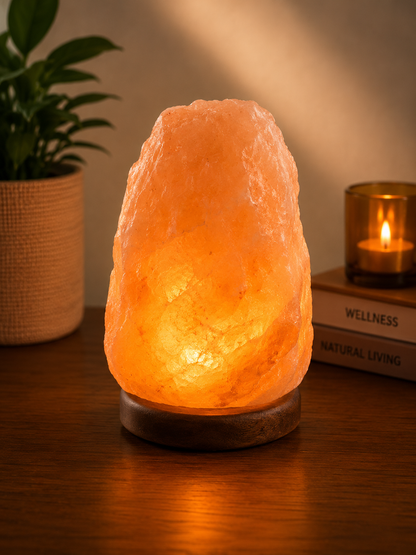 Premium Handcrafted Himalayan Salt Lamp – Crystal Rock, Wooden Base