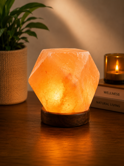 Premium Handcrafted Himalayan Salt Lamp – Crystal Rock, Wooden Base