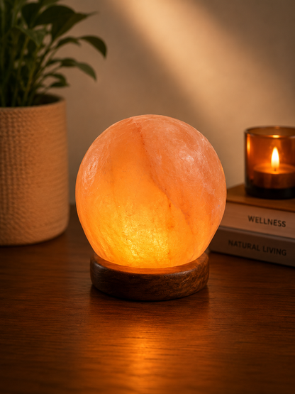 Premium Handcrafted Himalayan Salt Lamp – Crystal Rock, Wooden Base