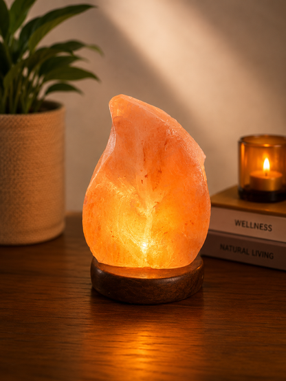Premium Handcrafted Himalayan Salt Lamp – Crystal Rock, Wooden Base