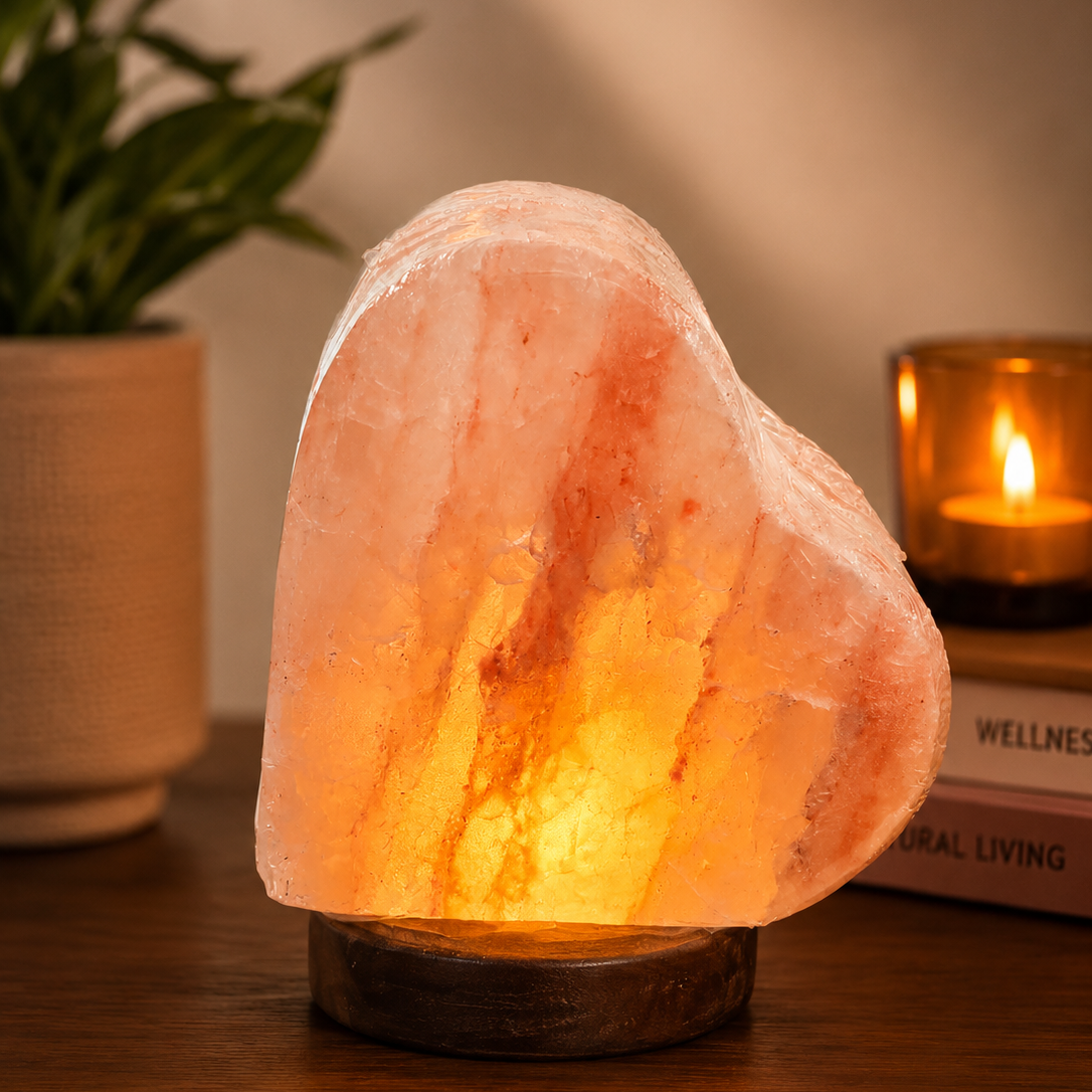 Premium Handcrafted Himalayan Salt Lamp – Crystal Rock, Wooden Base