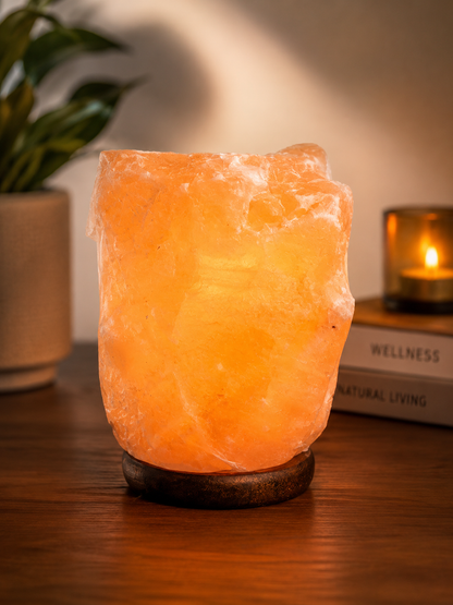 Premium Handcrafted Himalayan Salt Lamp – Crystal Rock, Wooden Base