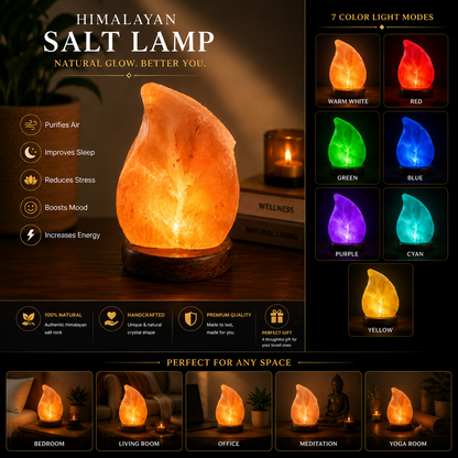 Premium Handcrafted Himalayan Salt Lamp – Crystal Rock, Wooden Base