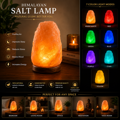 Premium Handcrafted Himalayan Salt Lamp – Crystal Rock, Wooden Base