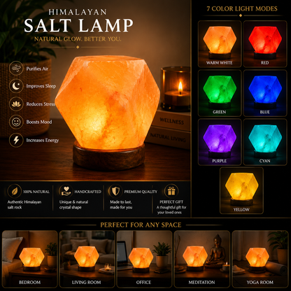 Premium Handcrafted Himalayan Salt Lamp – Crystal Rock, Wooden Base