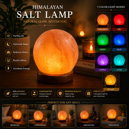 Premium Handcrafted Himalayan Salt Lamp – Crystal Rock, Wooden Base