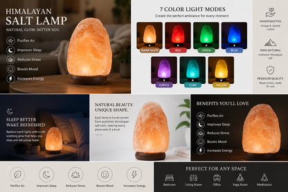 Premium Handcrafted Himalayan Salt Lamp – Crystal Rock, Wooden Base